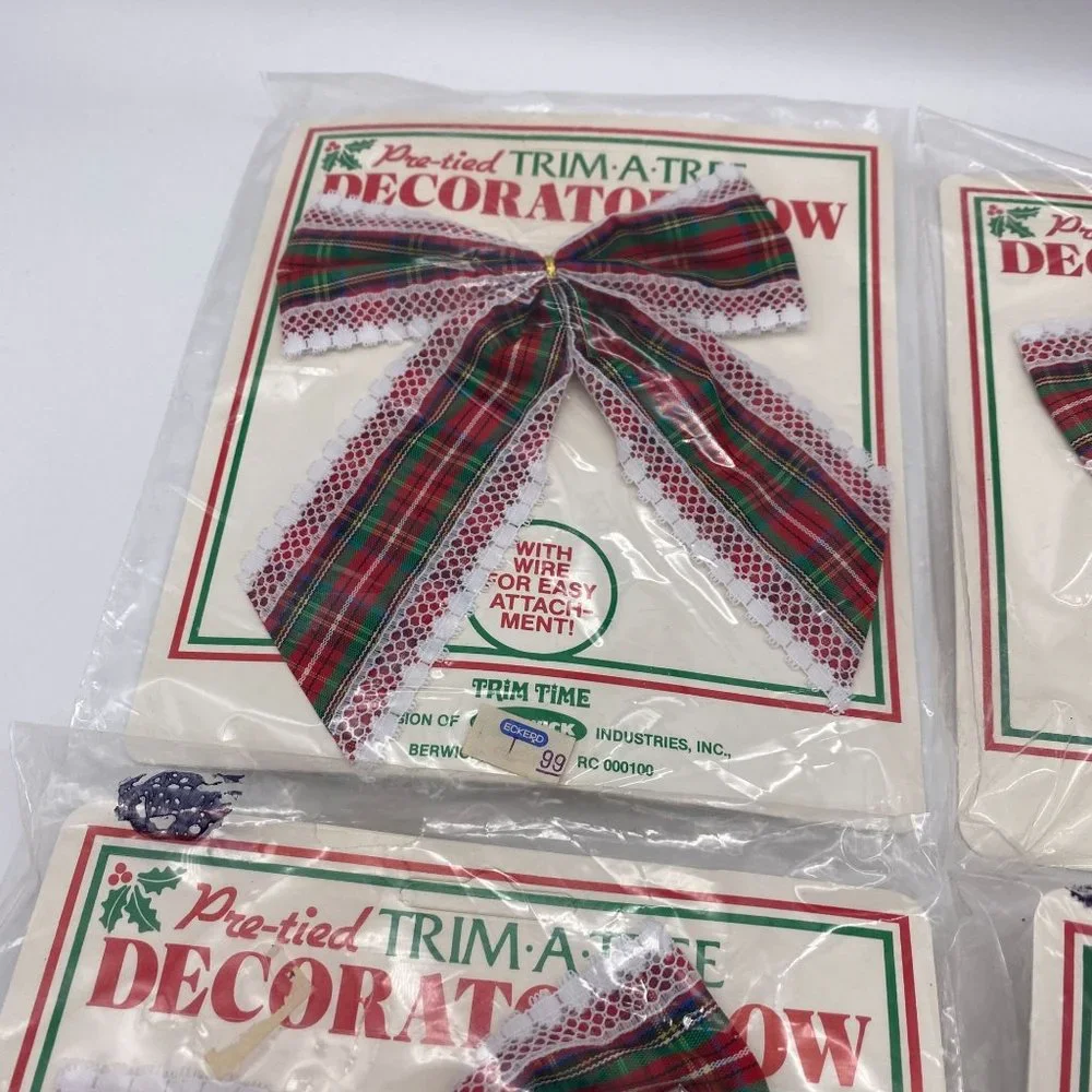 Vintage Berwick Pre tied plaid Christmas tree‎ bows tartan Trim a tree